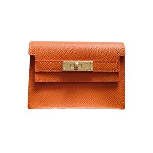Luxe Orange Accordion Card Wallet Structured Mini Card Holder